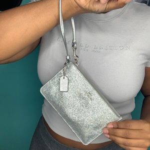 Authentic Coach Small Silver/Glitter Wristlet